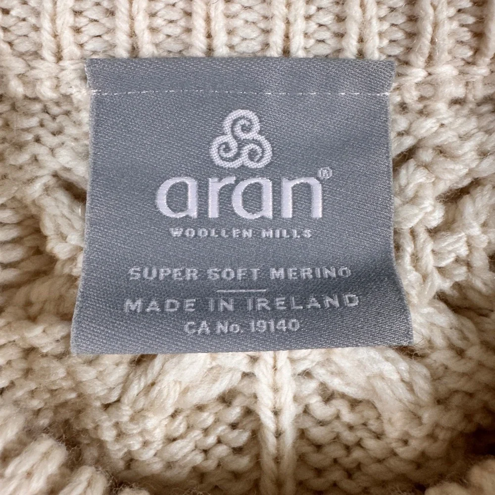Aran Woollen Mills Cable Knit Sweater Men XXL Cream Merino Wool Ireland Crewneck